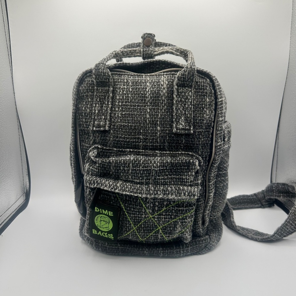 Dime Bags Hemp Woven Mini Backpack Gray Black Textured Small Rucksack